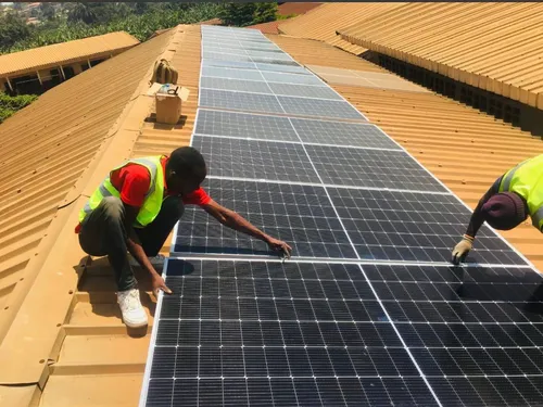Solar panel installation on a roof