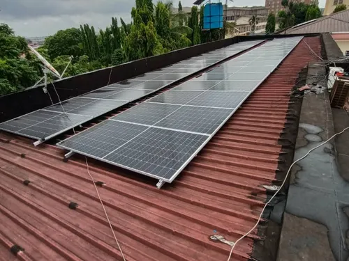Solar panels installed on a corrugated metal roof